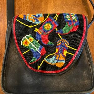 Vintage Brighton Beaded Cowboy Boots Shoulder/Crossbody bag. Genuine leather
